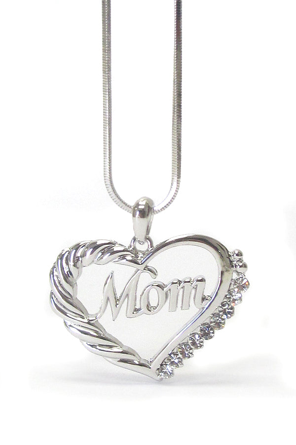 MADE IN KOREA WHITEGOLD PLATING CRYSTAL MOM HEART PENDANT NECKLACE