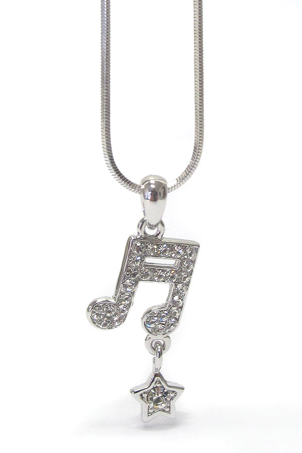 MADE IN KOREA WHITEGOLD PLATING CRYSTAL MUSIC NOTE PENDANT NECKLACE