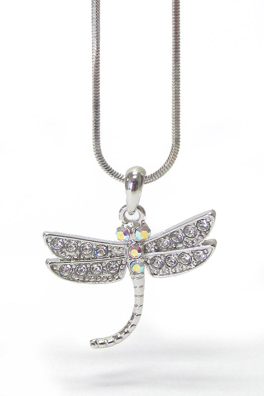 MADE IN KOREA WHITEGOLD PLATING CRYSTAL DRAGONFLY NECKLACE