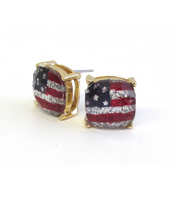 FACET STONE STUD EARRING - PATRIOTIC AMERICAN FLAG