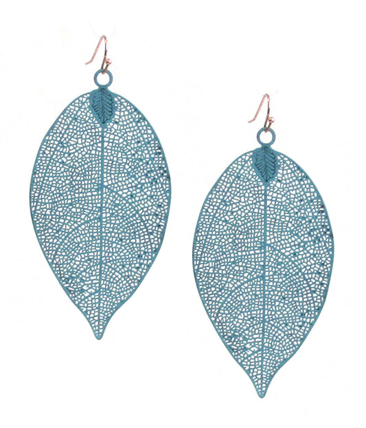 PAPER THIN BRASS METAL FILIGREE LEAF EARRING