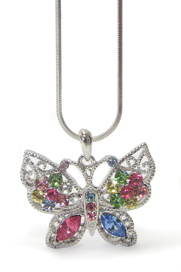 MADE IN KOREA WHITEGOLD PLATING CRYSTAL BUTTERFLY NECKLACE