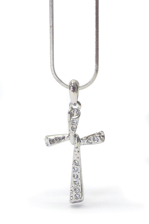 MADE IN KOREA WHITEGOLD PLATING CRYSTAL CROSS PENDANT NECKLACE