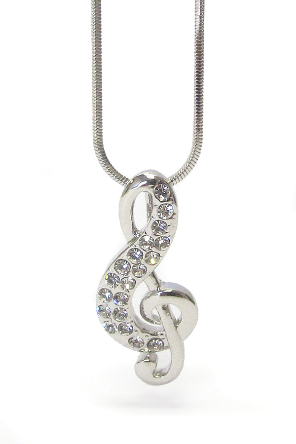 MADE IN KOREA WHITEGOLD PLATING CRYSTAL MUSIC NOTE PENDANT NECKLACE