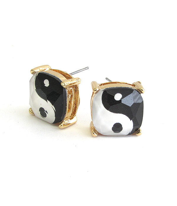 FACET STONE STUD EARRING - YIN YANG