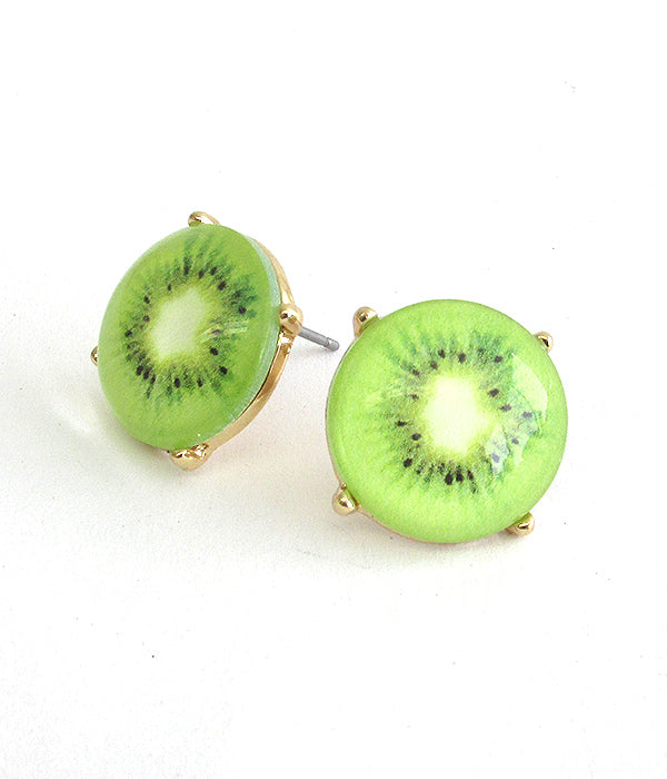 FRUIT THEME CABOCHON STUD EARRING - KIWI