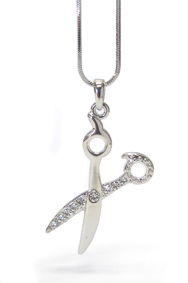 MADE IN KOREA WHITEGOLD PLATING BEATYSHOP THEME CRYSTAL SCISSORS PENDANT NECKLACE