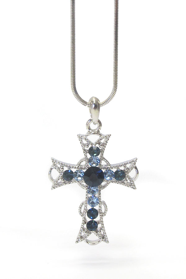 MADE IN KOREA WHITEGOLD PLATING CRYSTAL CROSS PENDANT NECKLACE