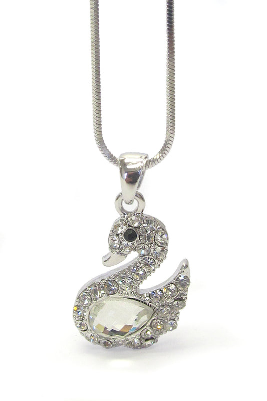 MADE IN KOREA WHITEGOLD PLATING CRYSTAL DUCK PENDANT NECKLACE