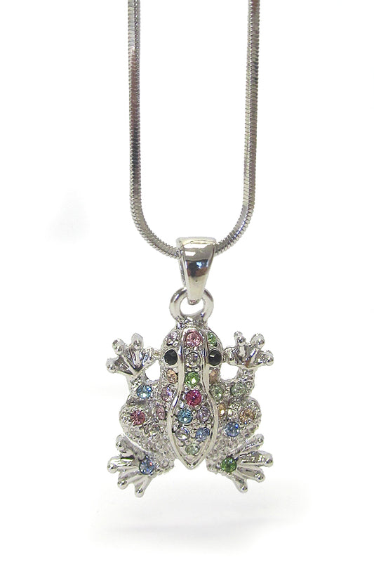 MADE IN KOREA WHITEGOLD PLATING CRYSTAL FROG PENDANT NECKLACE