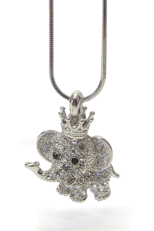 MADE IN KOREA WHITEGOLD PLATING CRYSTAL ELEPHANT PENDANT NECKLACE