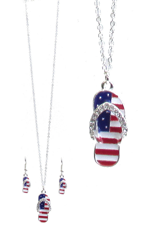 PATRIOTIC AMERICAN FLAG FLIPFLOP NECKLACE SET