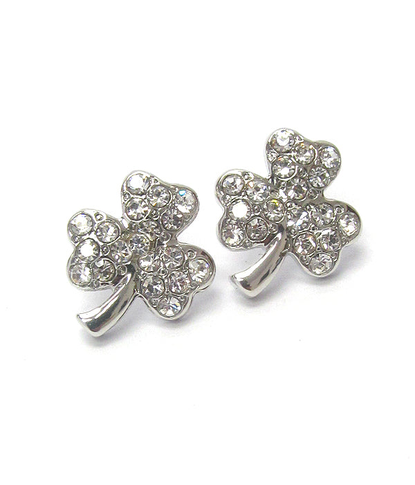 St patrick WHITEGOLD PLATING CRYSTAL CLOVER EARRING