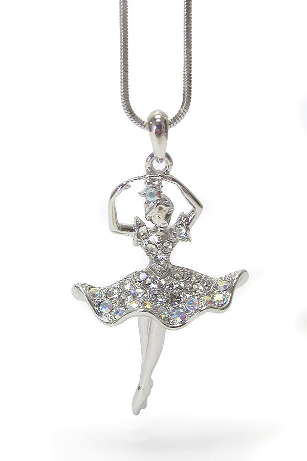 MADE IN KOREA WHITEGOLD PLATING CRYSTAL BALLET THEME PENDANT NECKLACE