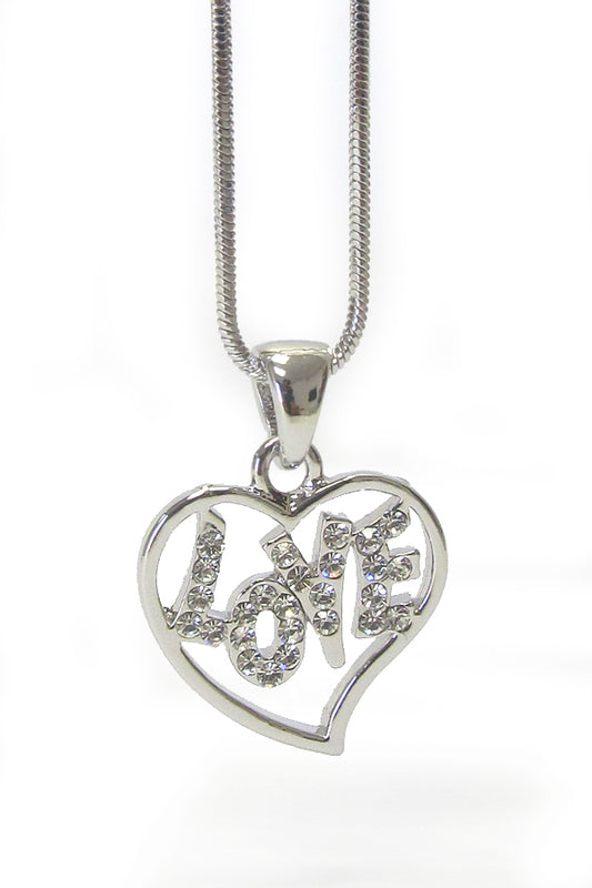 MADE IN KOREA WHITEGOLD PLATING CRYSTAL LOVE HEART NECKLACE -valentine