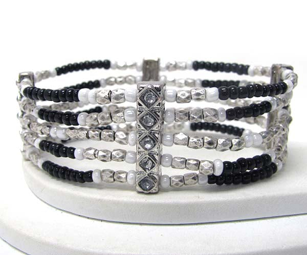 CRYSTAL DECO MULTI CHAIN CHIP STONE STRETCH BRACELET