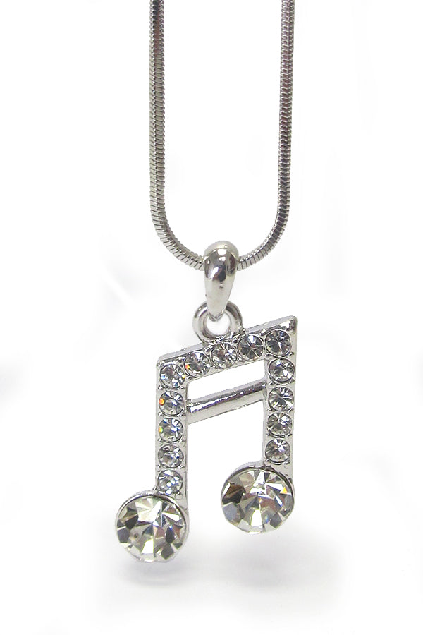 MADE IN KOREA WHITEGOLD PLATING CRYSTAL MUSIC NOTE PENDANT NECKLACE