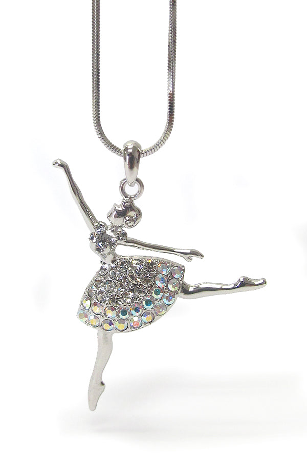 MADE IN KOREA WHITEGOLD PLATING CRYSTAL BALLET THEME PENDANT NECKLACE