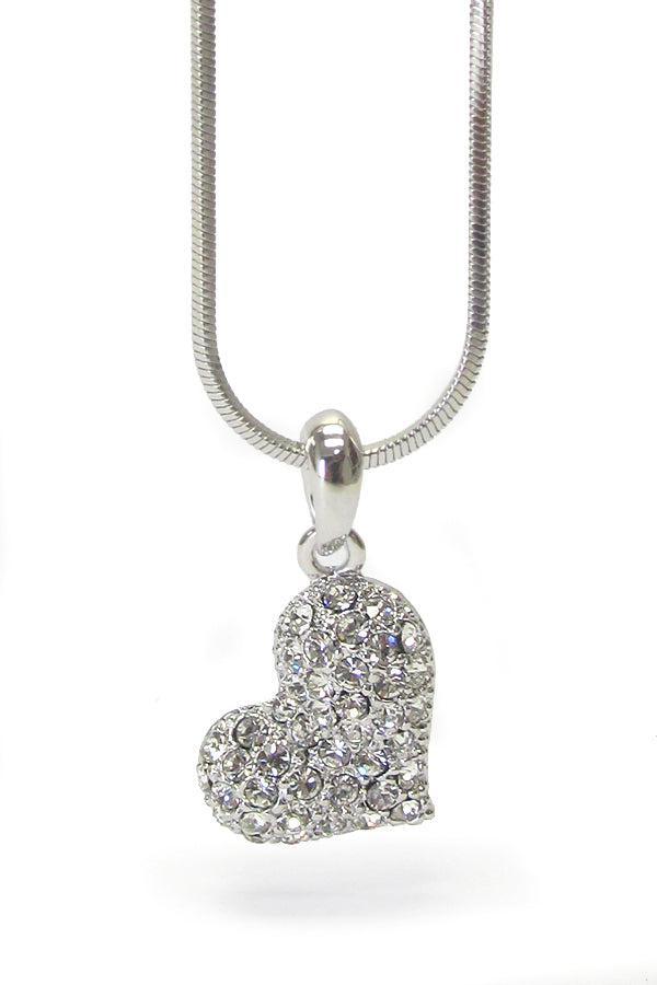 MADE IN KOREA WHITEGOLD PLATING CRYSTAL HEART PENDANT NECKLACE