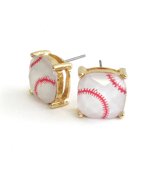 SPORT THEME FACET STONE STUD EARRING - BASEBALL