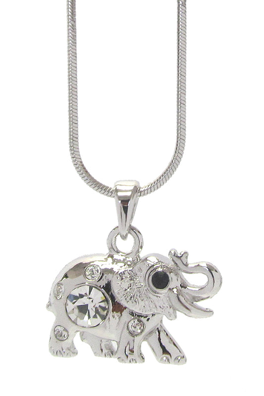 MADE IN KOREA WHITEGOLD PLATING CRYSTAL ELEPHANT PENDANT NECKLACE