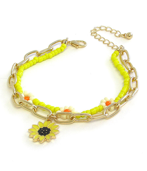 GARDEN THEME MULTI SEEDBEAD DOUBLE LAYER FLOWER BRACELET