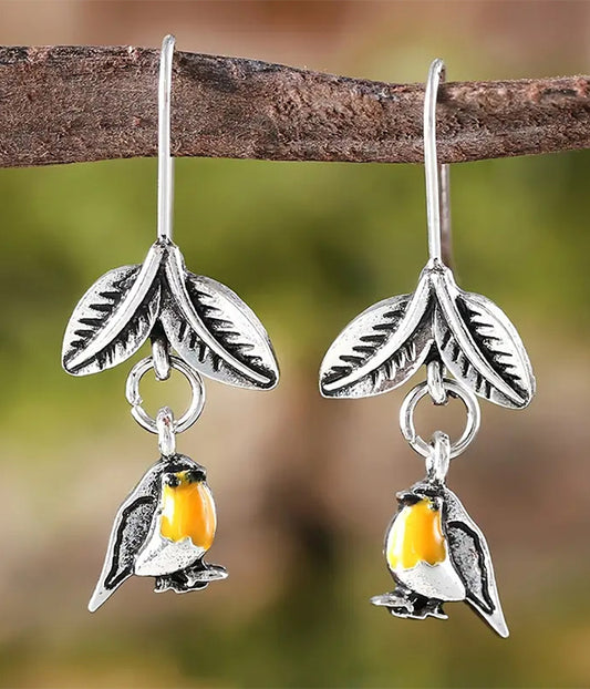 VINTAGE BIRD AND LEAF DANGLE EARRING