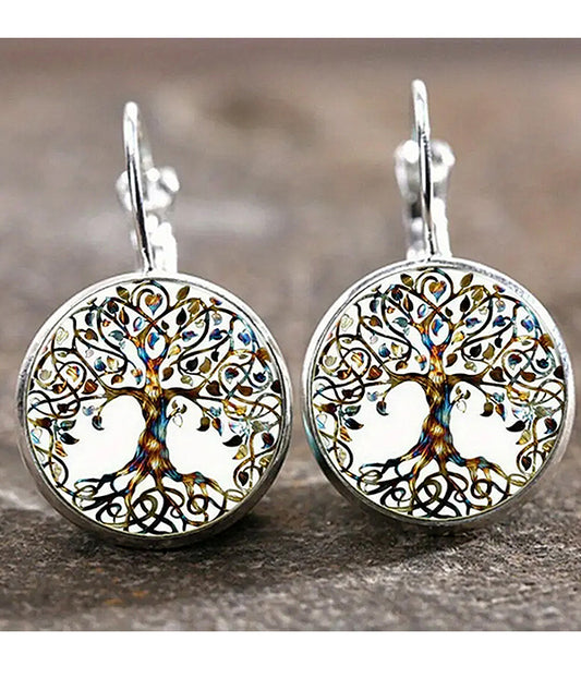 VINTAGE GLASS DOME EARRING - TREE OF LIFE