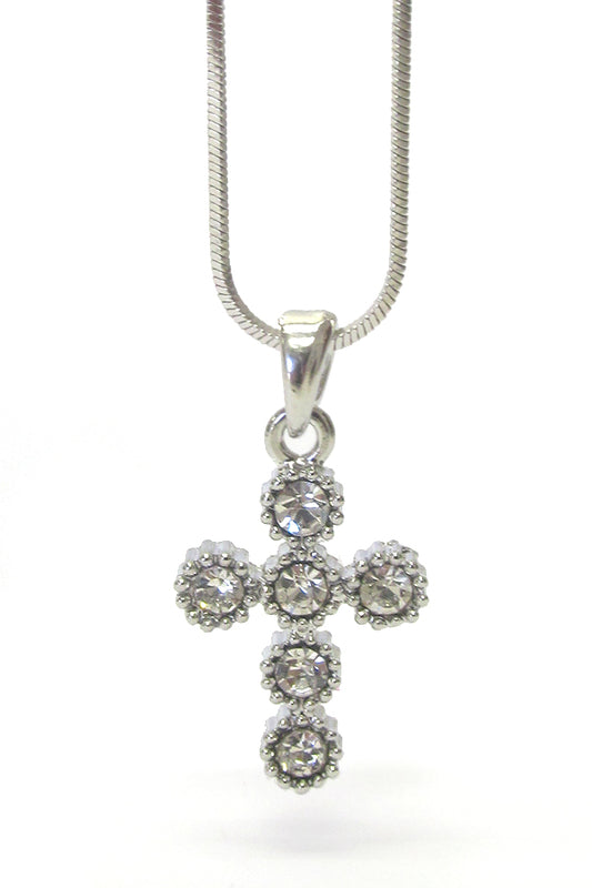 MADE IN KOREA WHITEGOLD PLATING CRYSTAL CROSS PENDANT NECKLACE