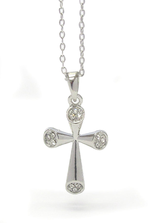 MADE IN KOREA WHITEGOLD PLATING CRYSTAL CROSS PENDANT NECKLACE