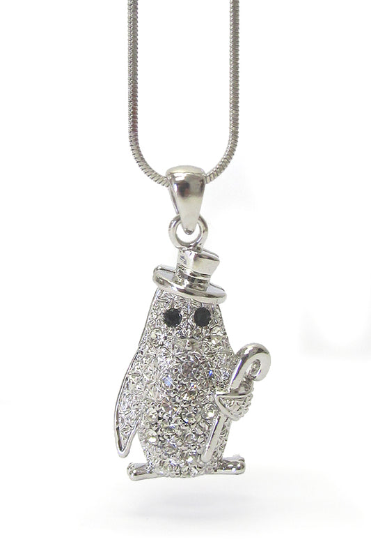 MADE IN KOREA WHITEGOLD PLATING CRYSTAL GENTLE PENGUIN PENDANT NECKLACE