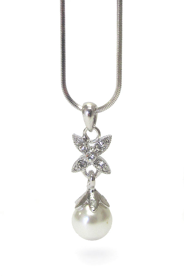 MADE IN KOREA WHITEGOLD PLATING CRYSTAL AND PEARL PENDANT NECKLACE