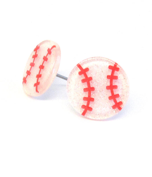 SPORT THEME GLITTERING ACRYLIC EARRING - BASEBALL