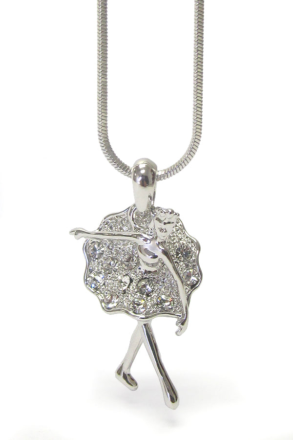 MADE IN KOREA WHITEGOLD PLATING CRYSTAL STUD BALLERINA PENDANT NECKLACE