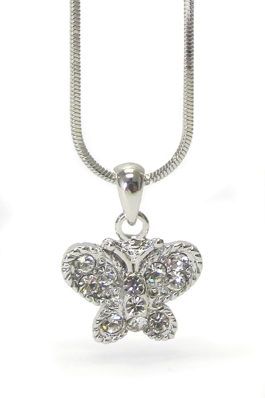 MADE IN KOREA WHITEGOLD PLATING CRYSTAL BUTTERFLY PENDANT NECKLACE