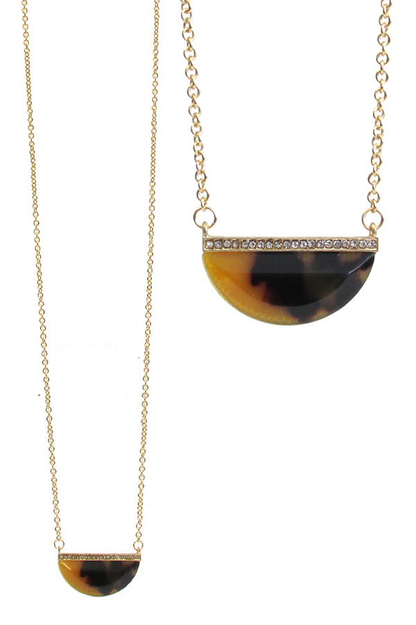 ANIMAL PRINT ACETATE HALF MOON PENDANT NECKLACE