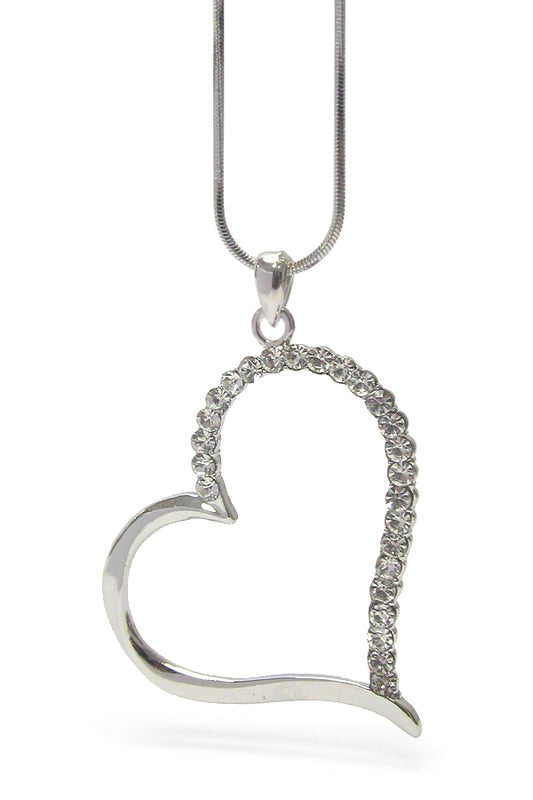 MADE IN KOREA WHITEGOLD PLATING CRYSTAL LARGE HEART PENDANT NECKLACE