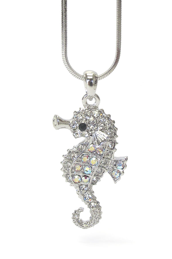 MADE IN KOREA WHITEGOLD PLATING CRYSTAL SEAHORSE NECKLACE