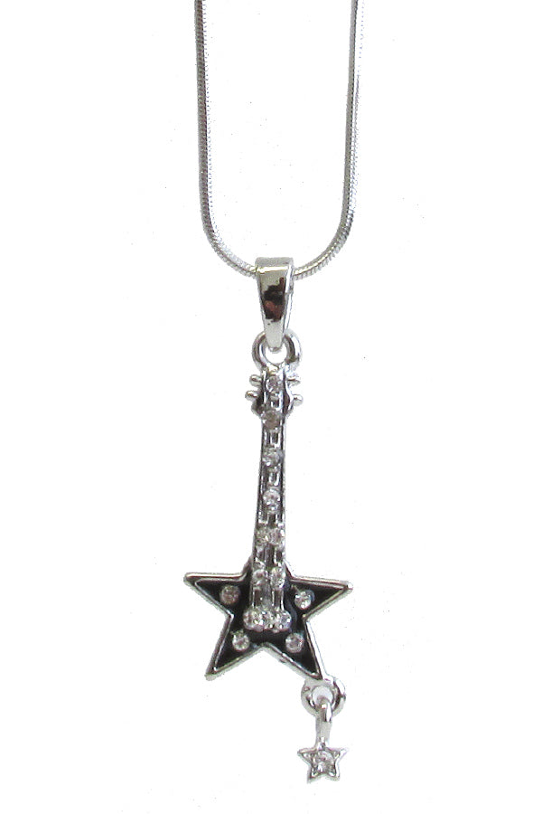 MADE IN KOREA WHITEGOLD PLATING STAR GUITAR PENDANT NECKLACE