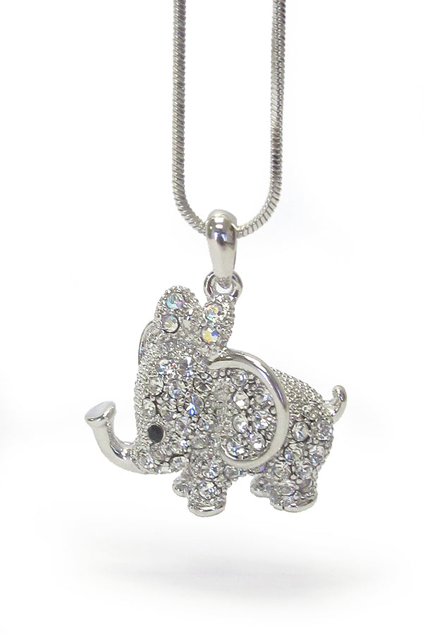 MADE IN KOREA WHITEGOLD PLATING CRYSTAL ELEPHANT PENDANT NECKLACE