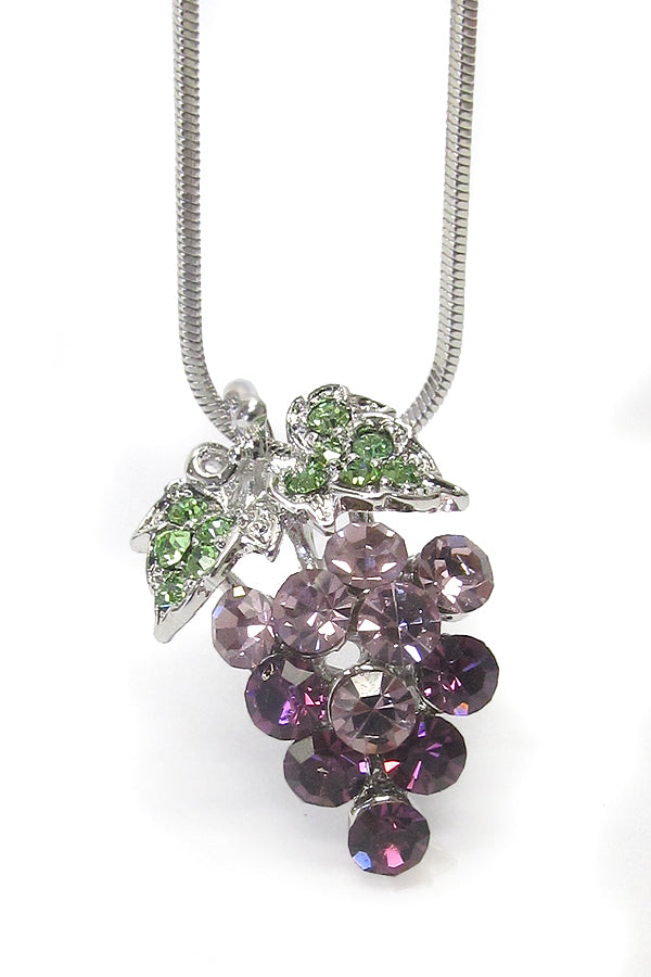 MADE IN KOREA WHITEGOLD PLATING CRYSTAL GRAPE NECKLACE