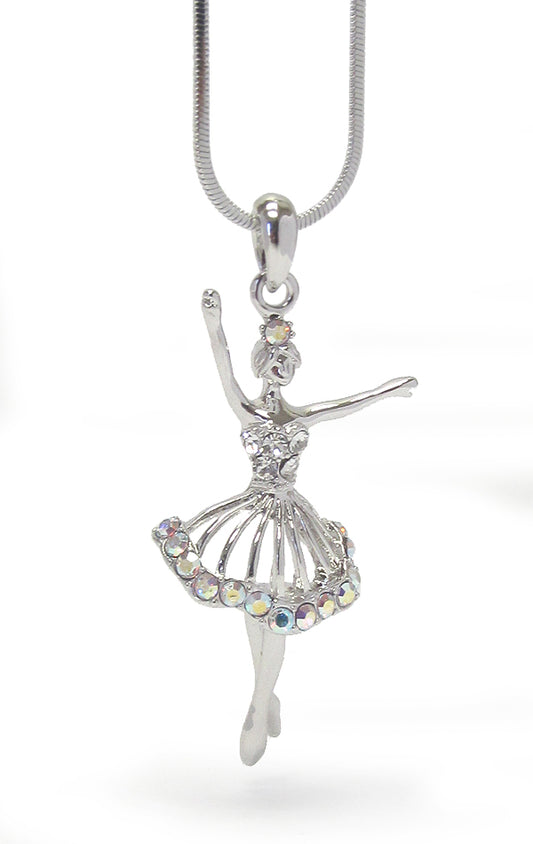 MADE IN KOREA WHITEGOLD PLATING CRYSTAL BALLET THEME PENDANT NECKLACE