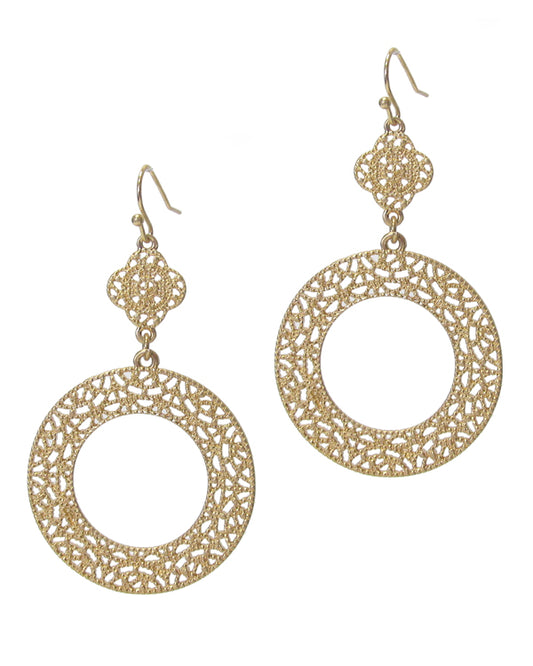 METAL FILIGREE HOOP DROP EARRING