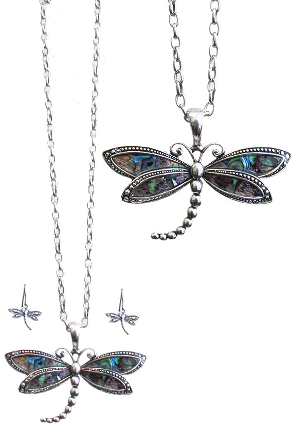 ABALONE DRAGONFLY NECKLACE SET