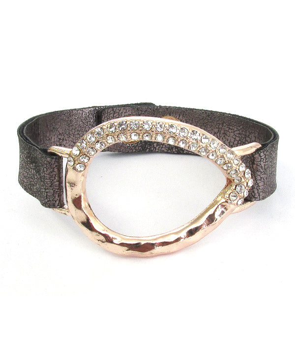 CRYSTAL PAVE TEARDROP LEATHERETTE BAND BRACELET