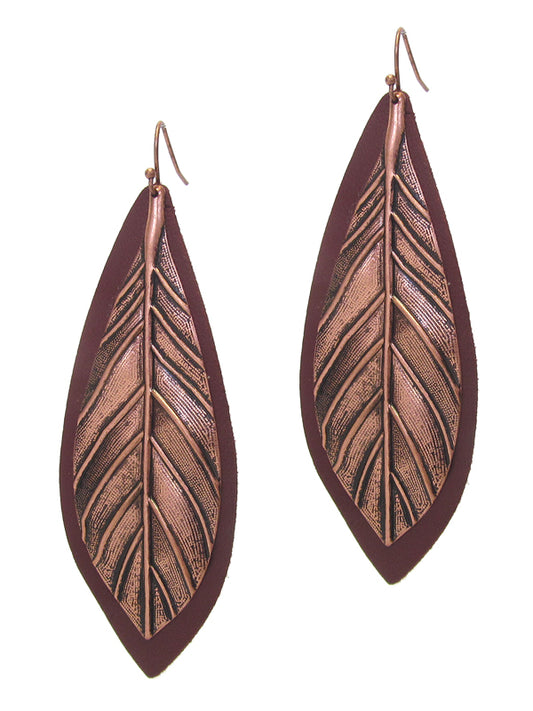 VINTAGE RUSTIC METAL LEAF EARRING