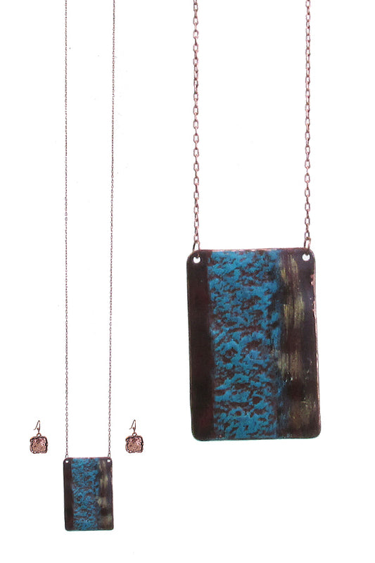 PATINA METAL PLATE PENDANT LONG NECKLACE SET