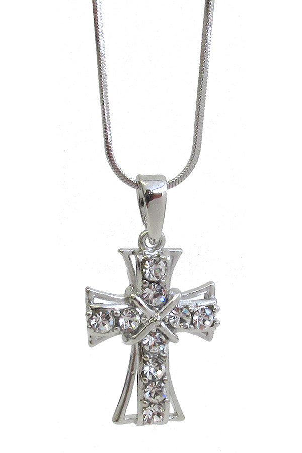 MADE IN KOREA WHITEGOLD PLATING CRYSTAL CROSS PENDANT NECKLACE