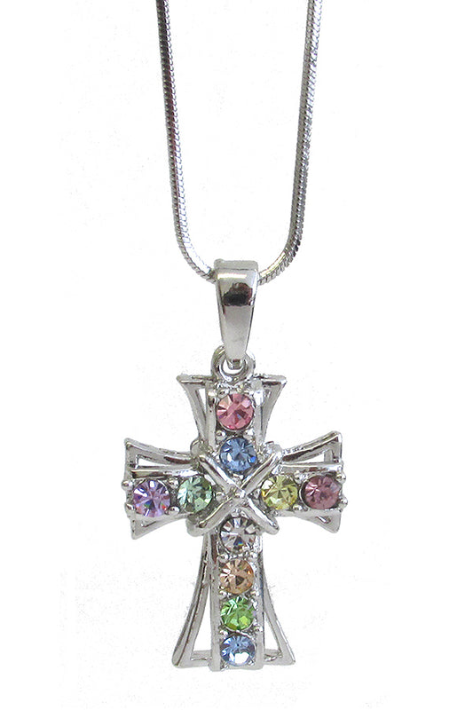 MADE IN KOREA WHITEGOLD PLATING CRYSTAL CROSS PENDANT NECKLACE