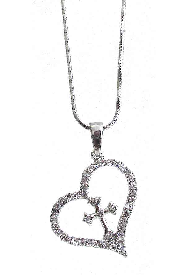 MADE IN KOREA WHITEGOLD PLATING CRYSTAL HEART PENDANT NECKLACE